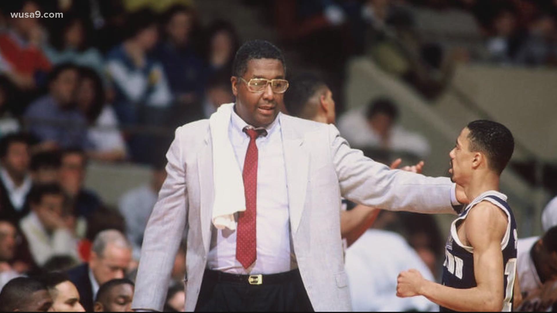 A white towel on John Thompson shoulder during Georgetown basketball games became an iconic look for the iconic coach.