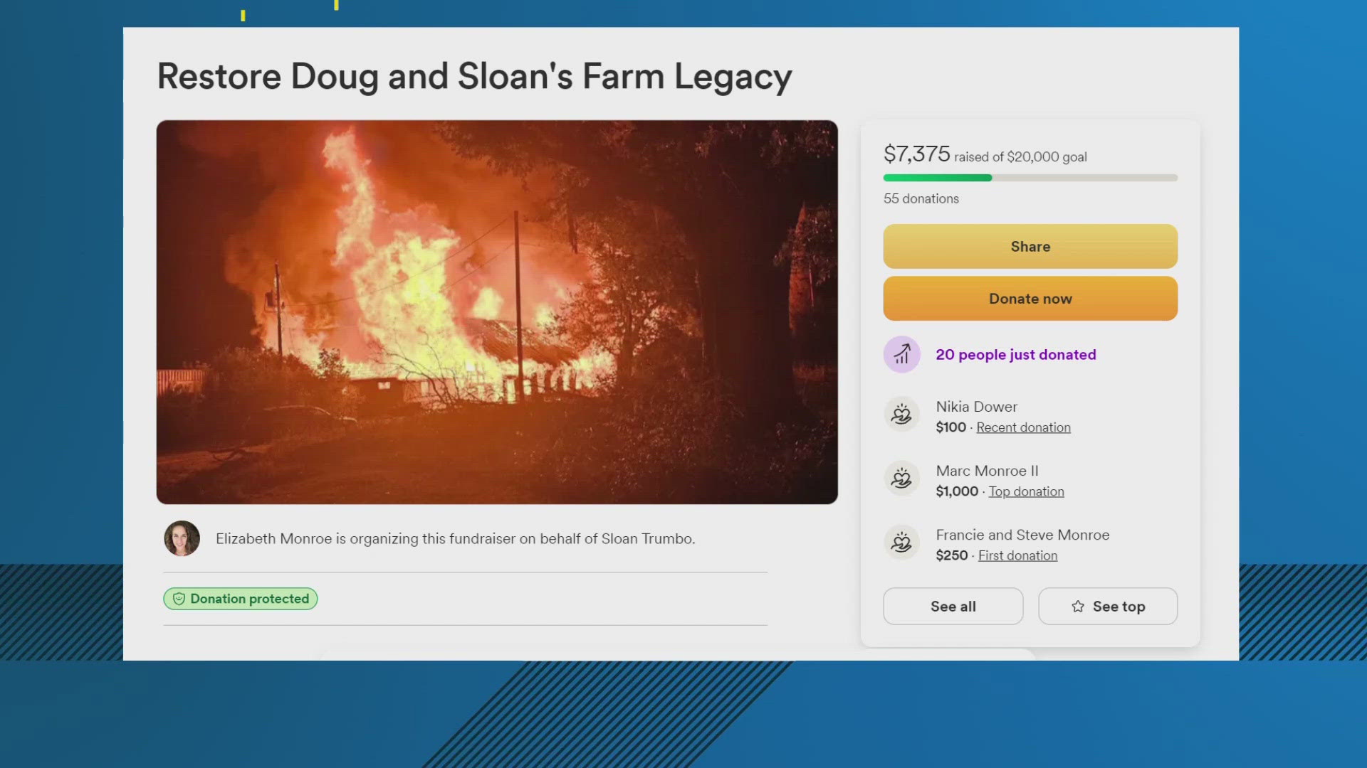 FRIENDS ARE RALLYING AROUND A VIRGINIA FARMING FAMLY WHO LOST LIVESTOCK AND EQUIPMENT, WHEN THEIR BARN CAUGHT FIRE AND BURNED TO THE GROUND.