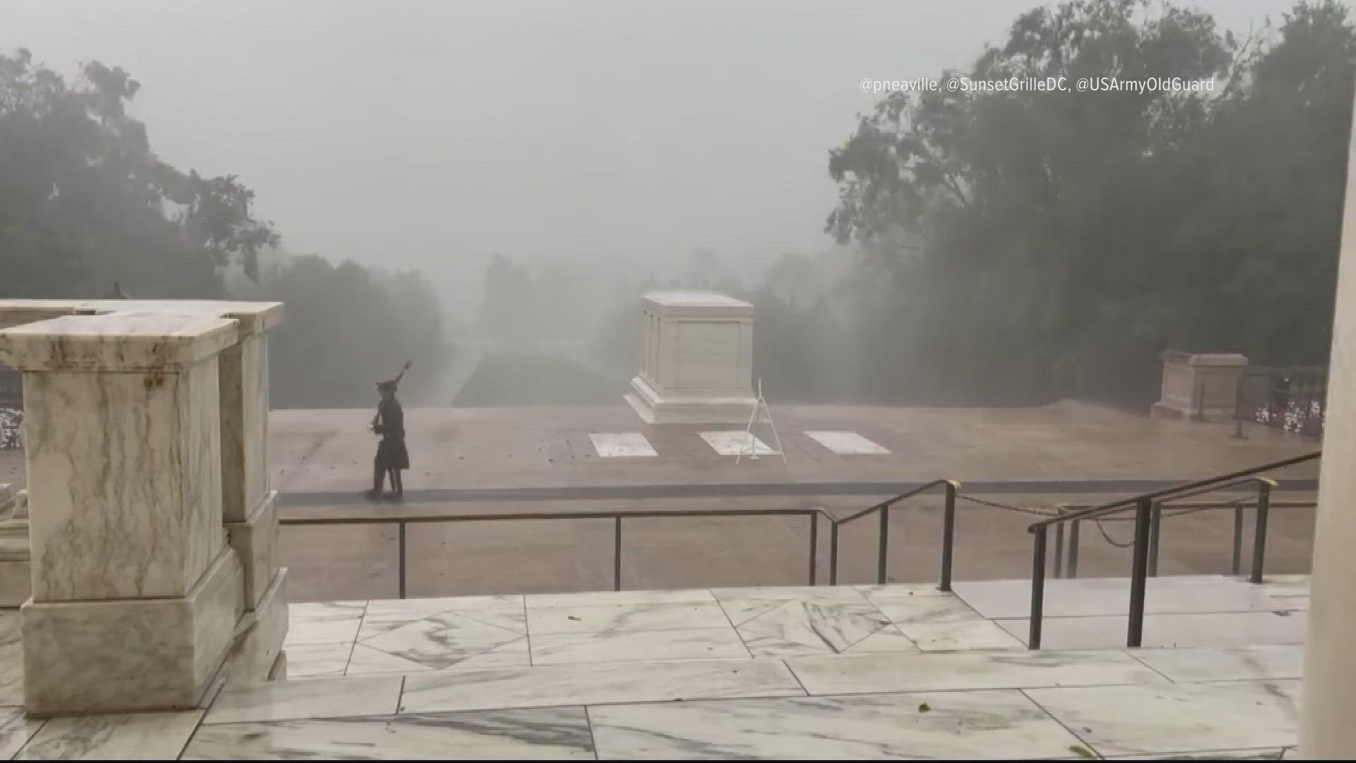 The video made its rounds on social media, with a guard keeping the post during 80 mph winds.