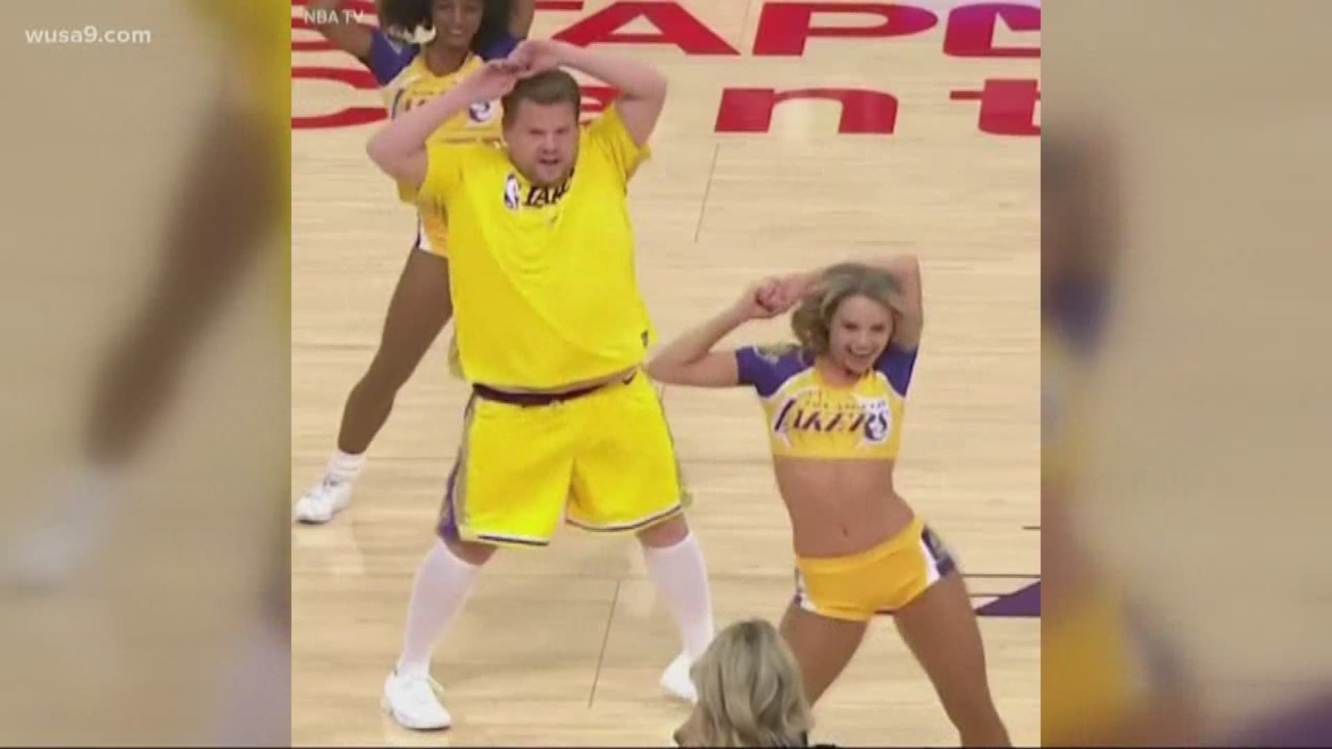 These aren't your usual Laker Girls. Tennis star Venus Williams, Former N-F-L star Rob Gronkowski and The Late Late Show's James Corden all joined the dancers.