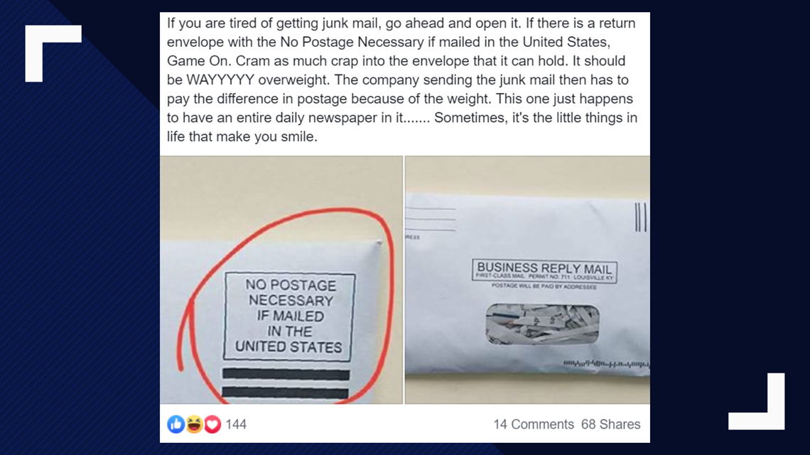 Verify Do Companies Cover The Cost Of Junk Mail You Send Back To Them Wusa9 Com