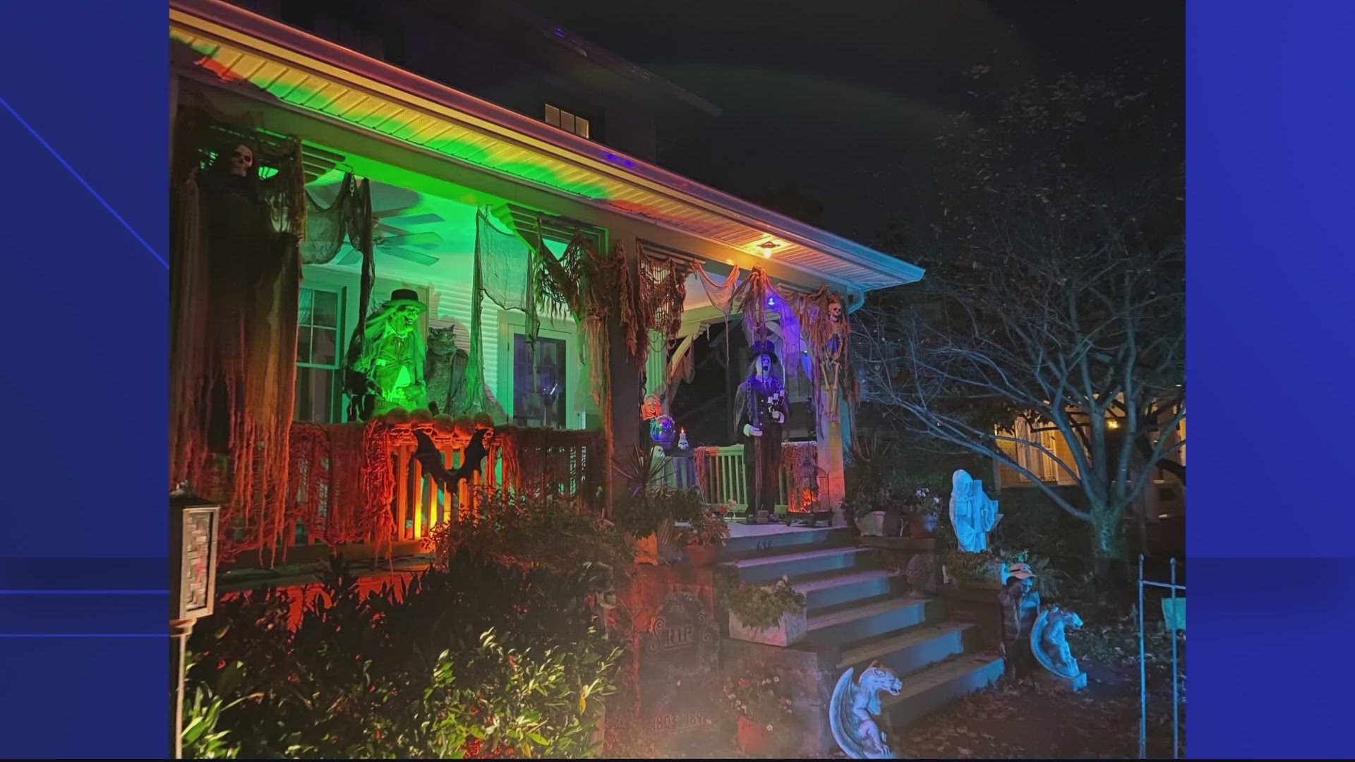 There's a neighborhood in Arlington that goes 'all in.'
Take a look at these front-yard and front-porch decorations.