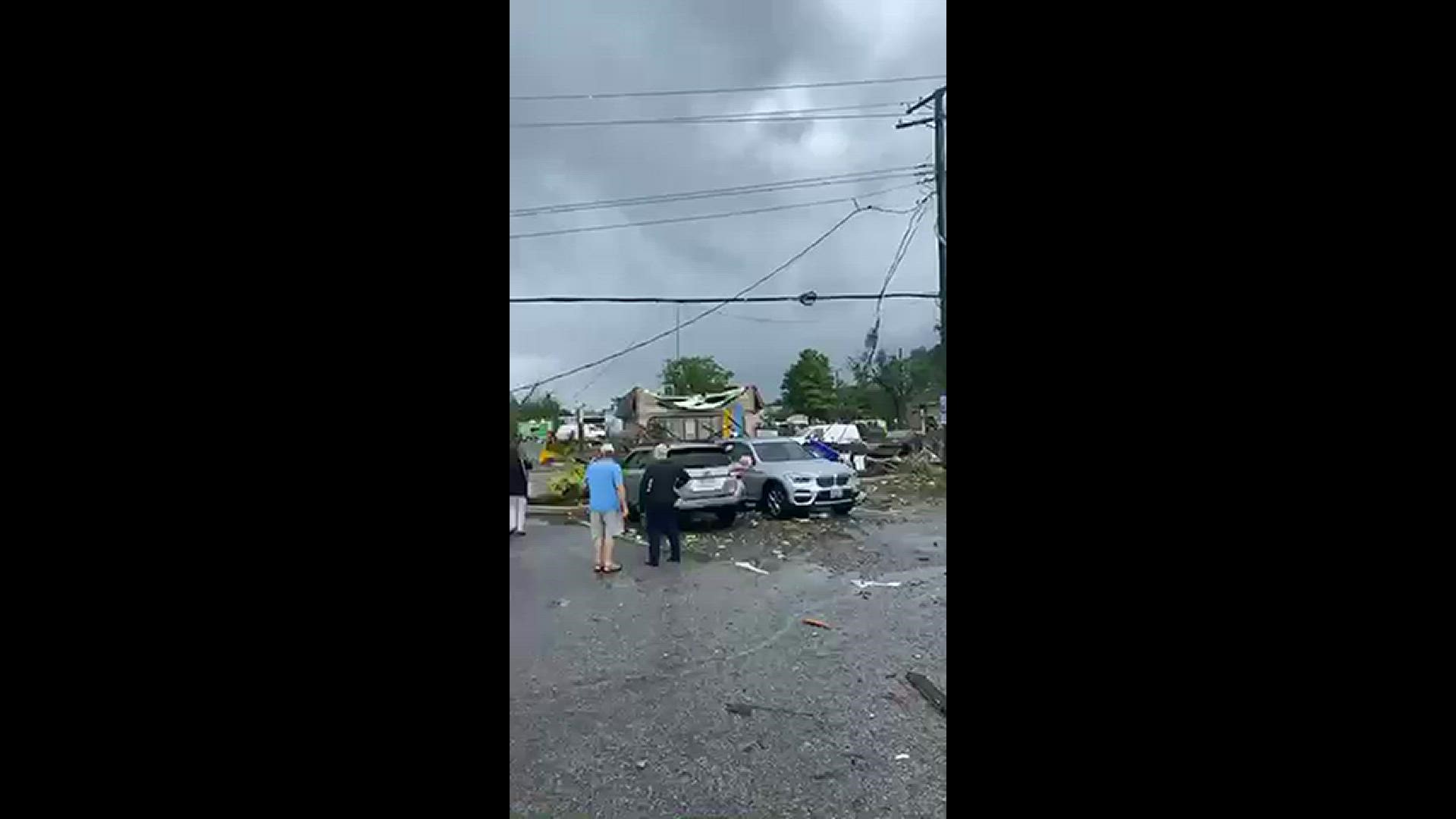 The Greek restaurant, Chris's Charcoal Pit, was hit hard with damage from the tornado that passed over West Street in Annapolis, Maryland on Wednesday.