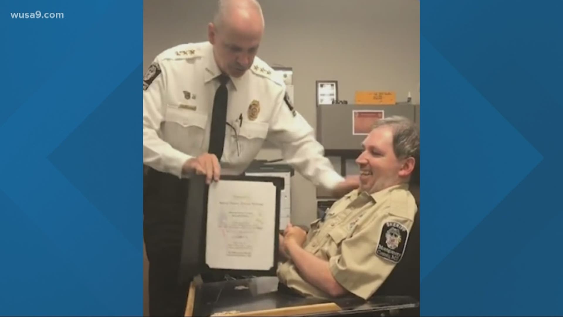The Montgomery County sheriff's office today honored Special Deputy Patrick McGann.
After 17 years of service, McGann is retiring. The Deputy became paralyzed at an early age -- but still achieved his dream of working in law enforcement. He's been a trusted presence at the Montgomery County courthouse.