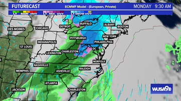 Timeline for snow Monday in parts of the DMV