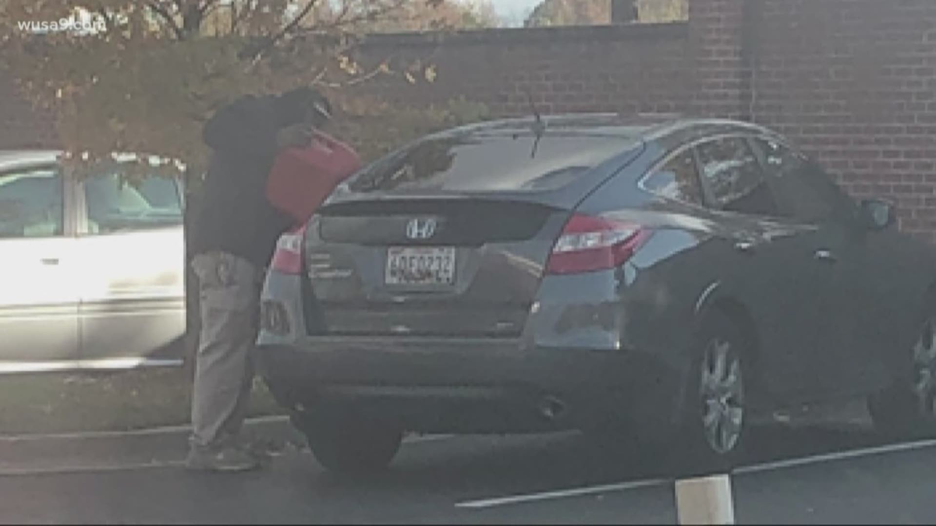 A man was spotted pouring gas into his car at a Chick Fil A. There were no gas pumps in site, just a man improvising a gas fill up at a fast-food restaurant.