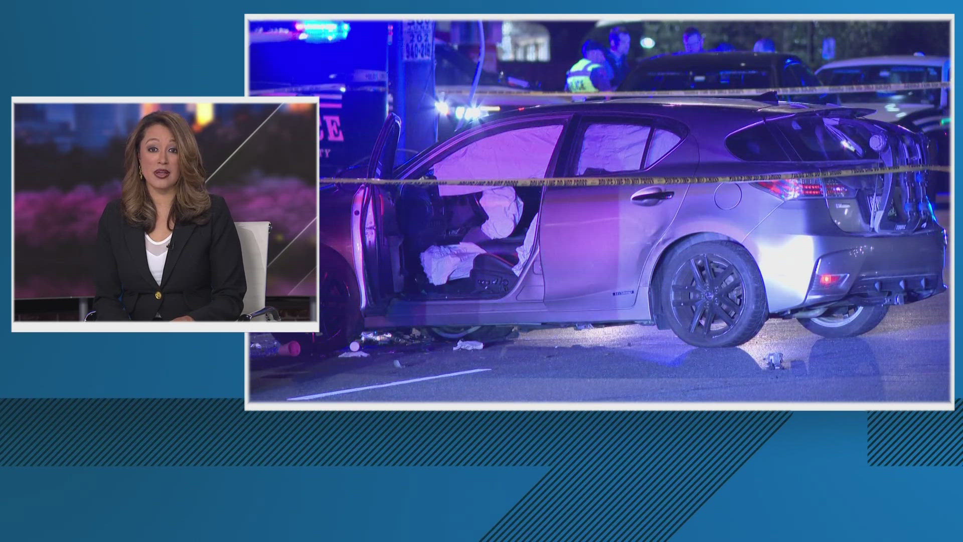 While trying to get away, the driver hit multiple other vehicles, then hit the pedestrian currently hospitalized, and ultimately crashed into a utility pole. 