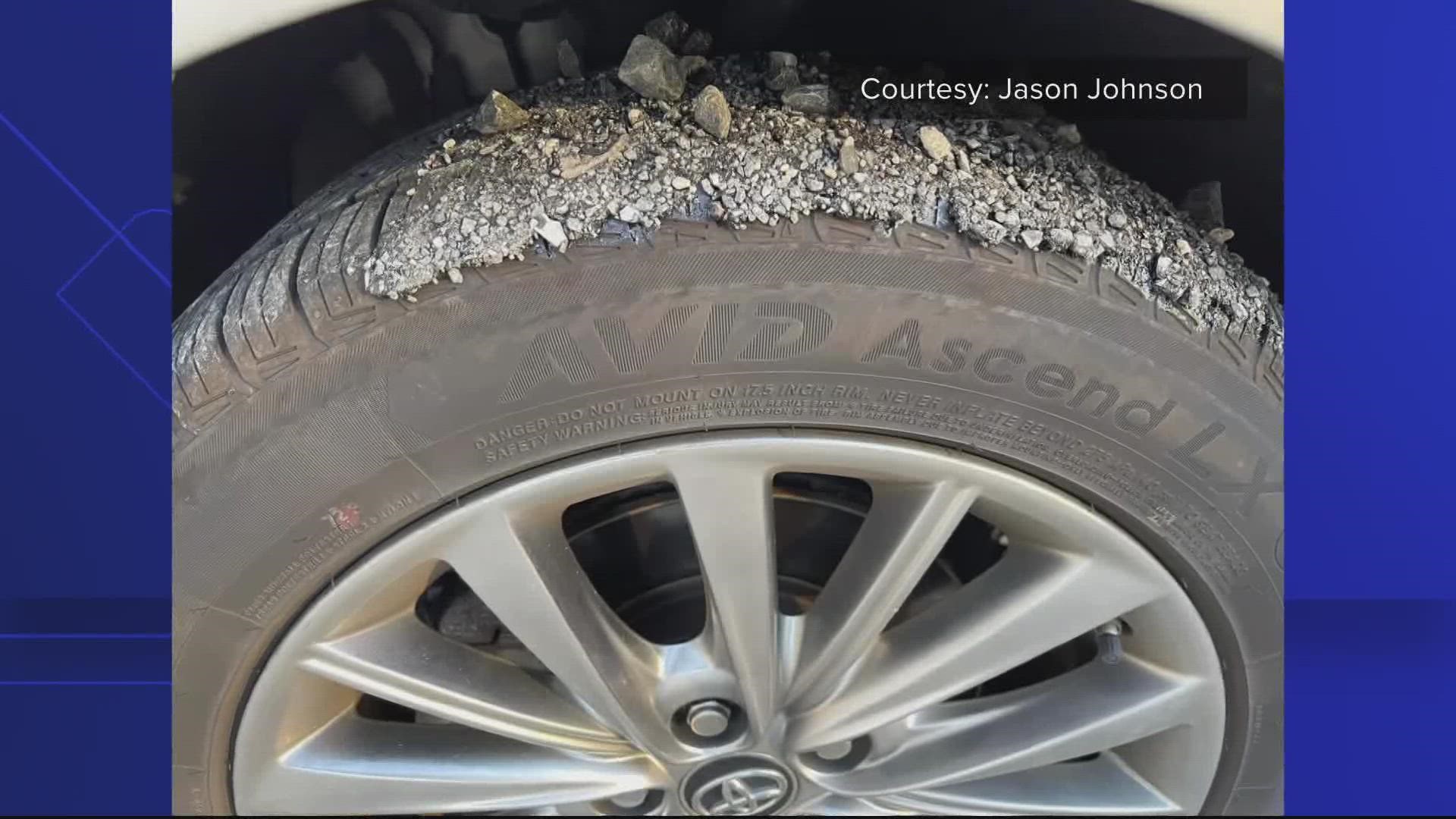Some cars stuck in traffic due to wet tar on I295