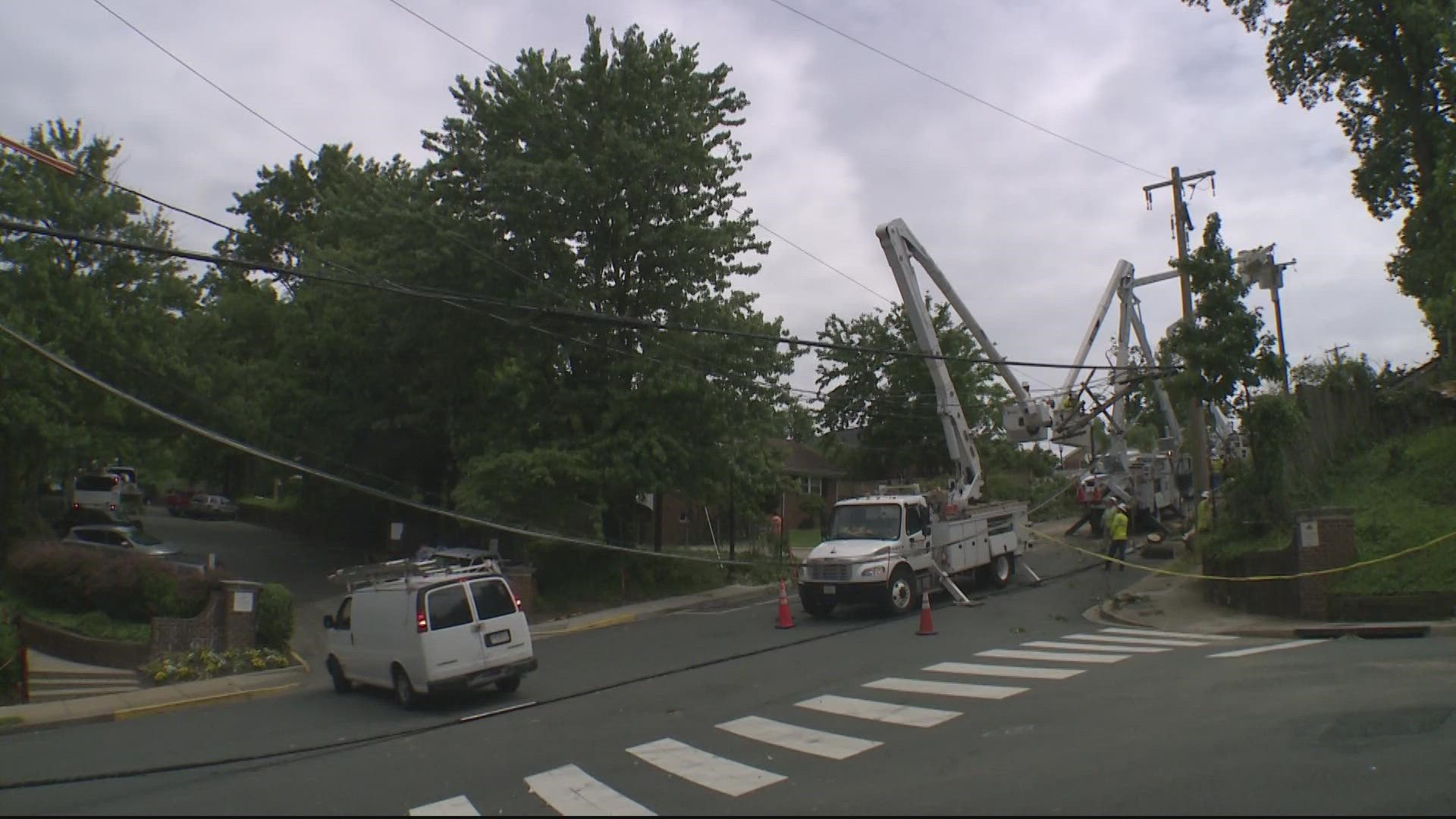 Dominion Energy said it could take eight hours to restore power to parts of Arlington County.