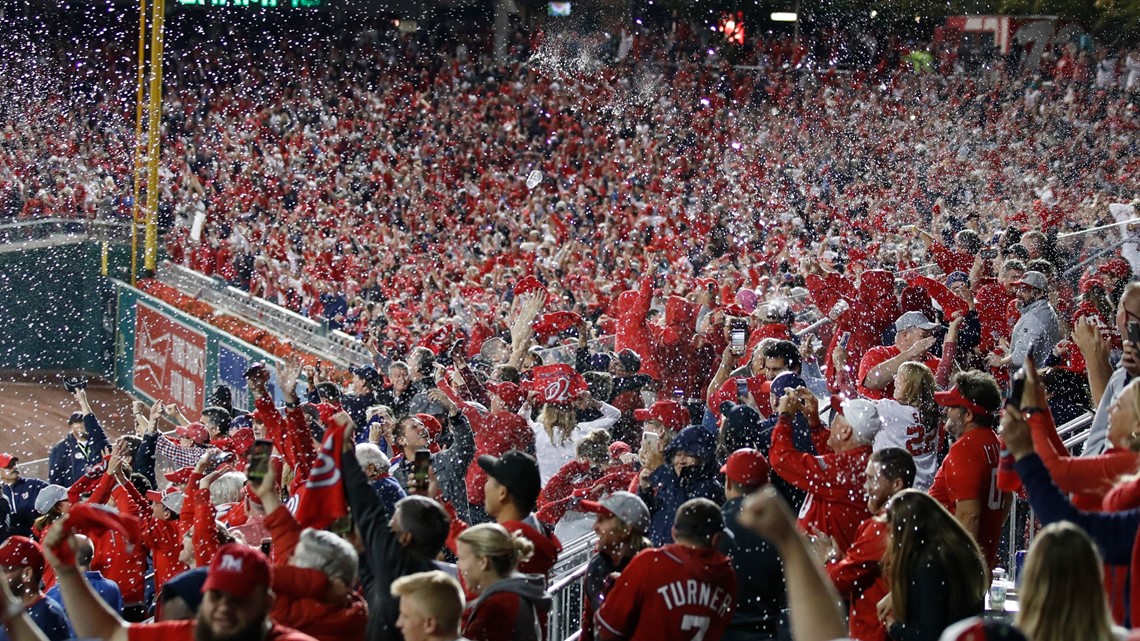 Watch the Washington Nationals pop champagne in the clubhouse