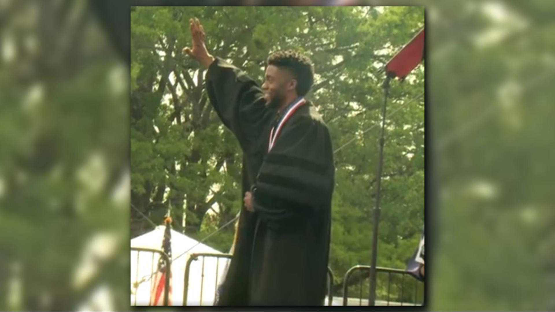 Chadwick Boseman gives 'The Black Panther' salute at @HowardU's commencement. #WakandaForever