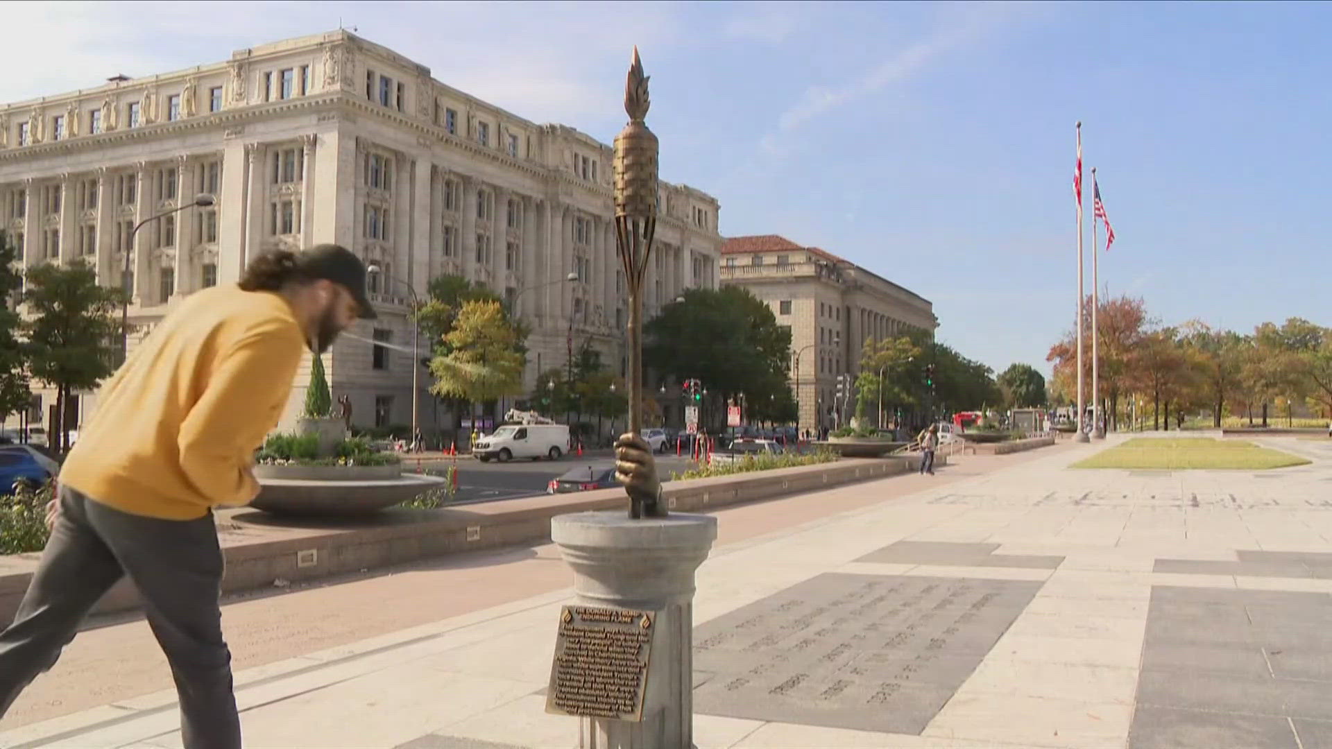 DC Police have charged a man with destroying a controversial mock-tribute to former President Trump.