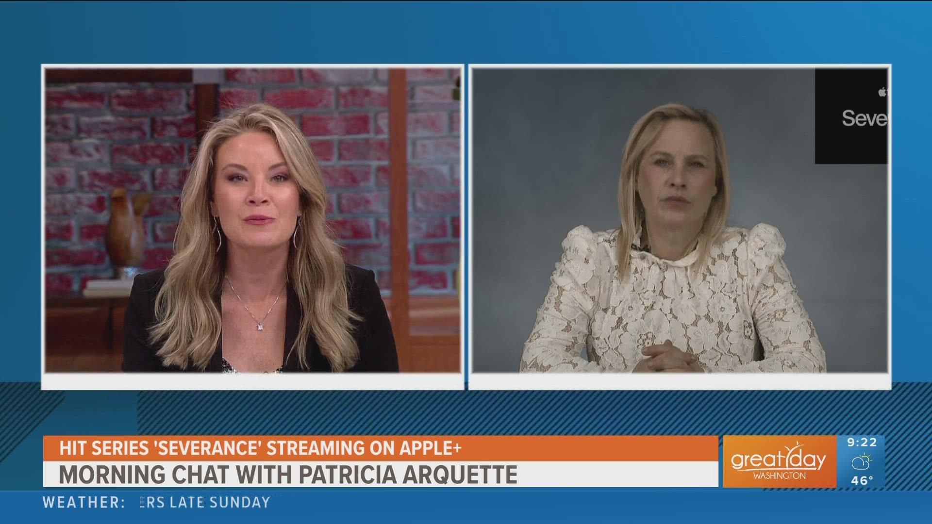 Kristen talks to Academy Award-winning actress Patricia Arquette talks about filming the popular thriller series 'Severance" that is streaming on Apple+.
