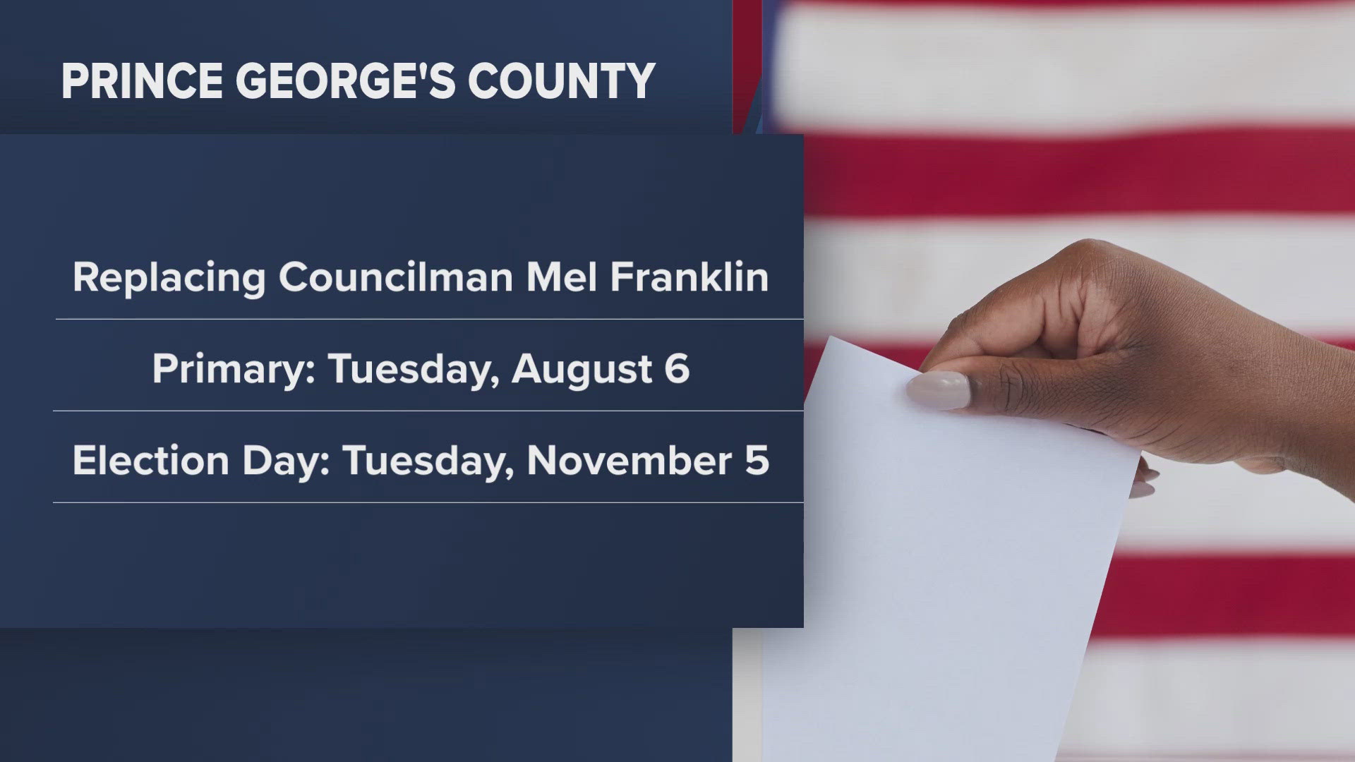 Prince George’s County Council has voted to hold a special election to fill Mel Franklin’s now vacant seat.