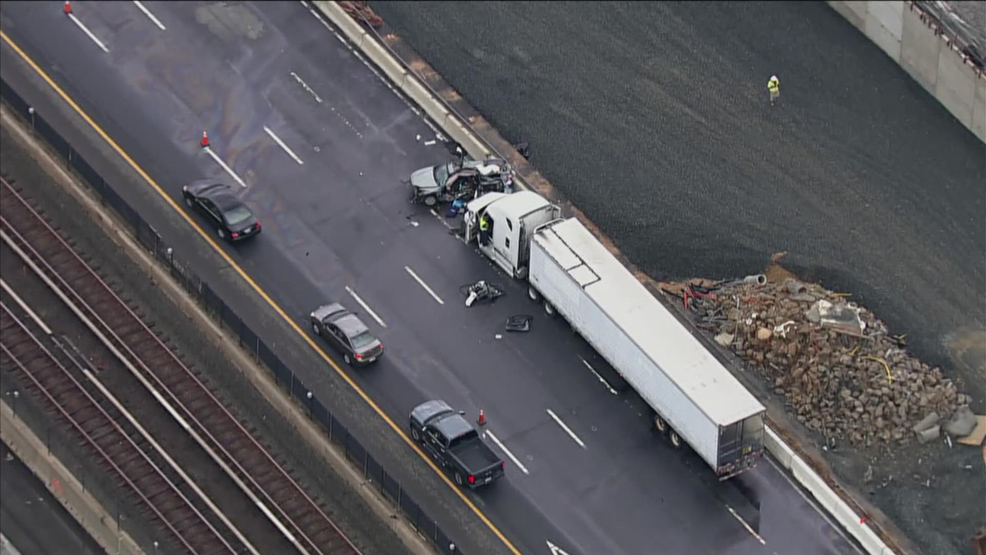 Three people are dead after a crash involving a tractor-trailer on eastbound I-66 in Dunn Loring Fairfax County.