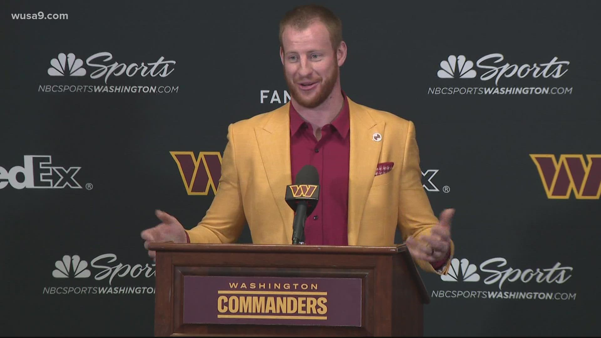 Wentz introduced as Washington's new QB