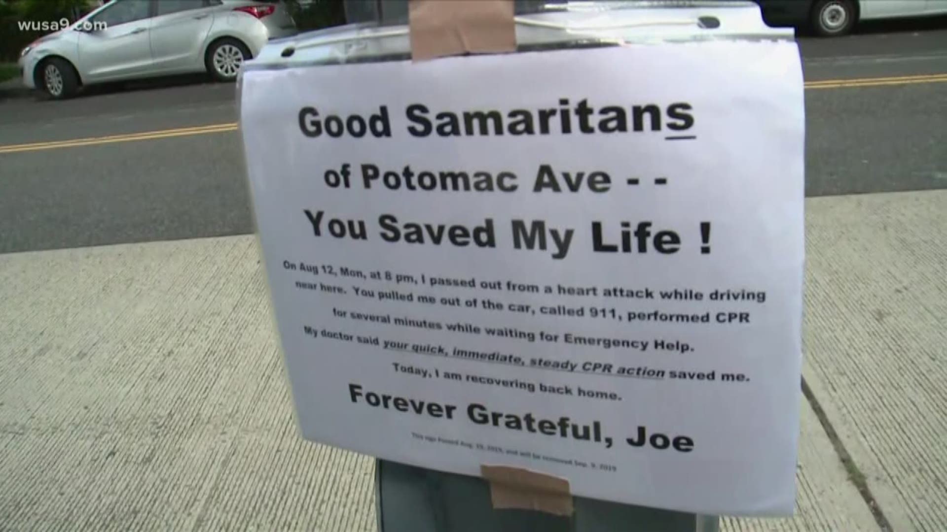 A sign posted in Southeast got our attention Wednesday after it was spread far and wide on social media. It's a thank you note for residents who rushed to a man's aid after he was hurt in a crash at the intersection of 13th Street and Potomac Avenue SE.