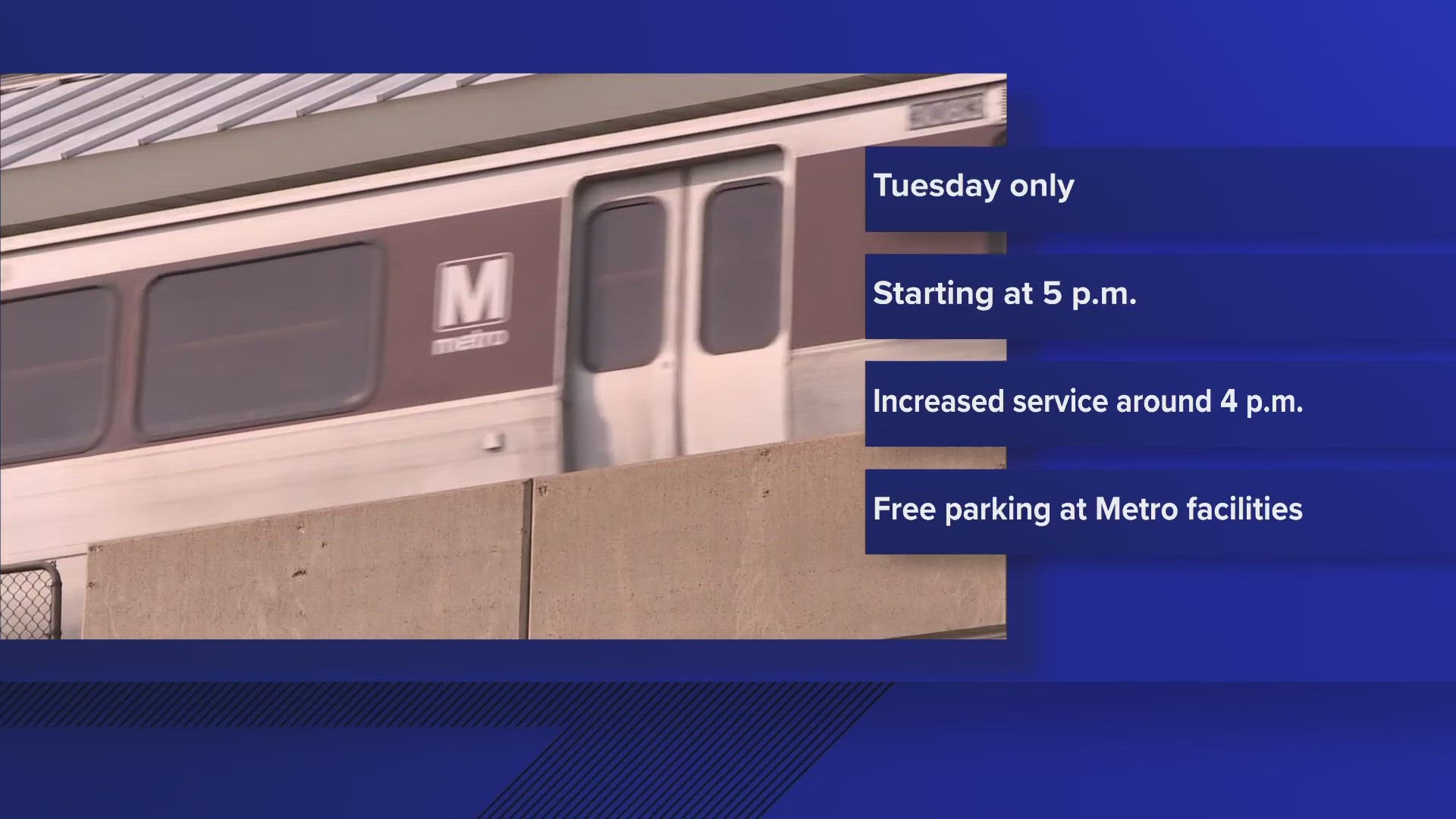 Parking will be also be free all day at Metro parking facilities and garages.
