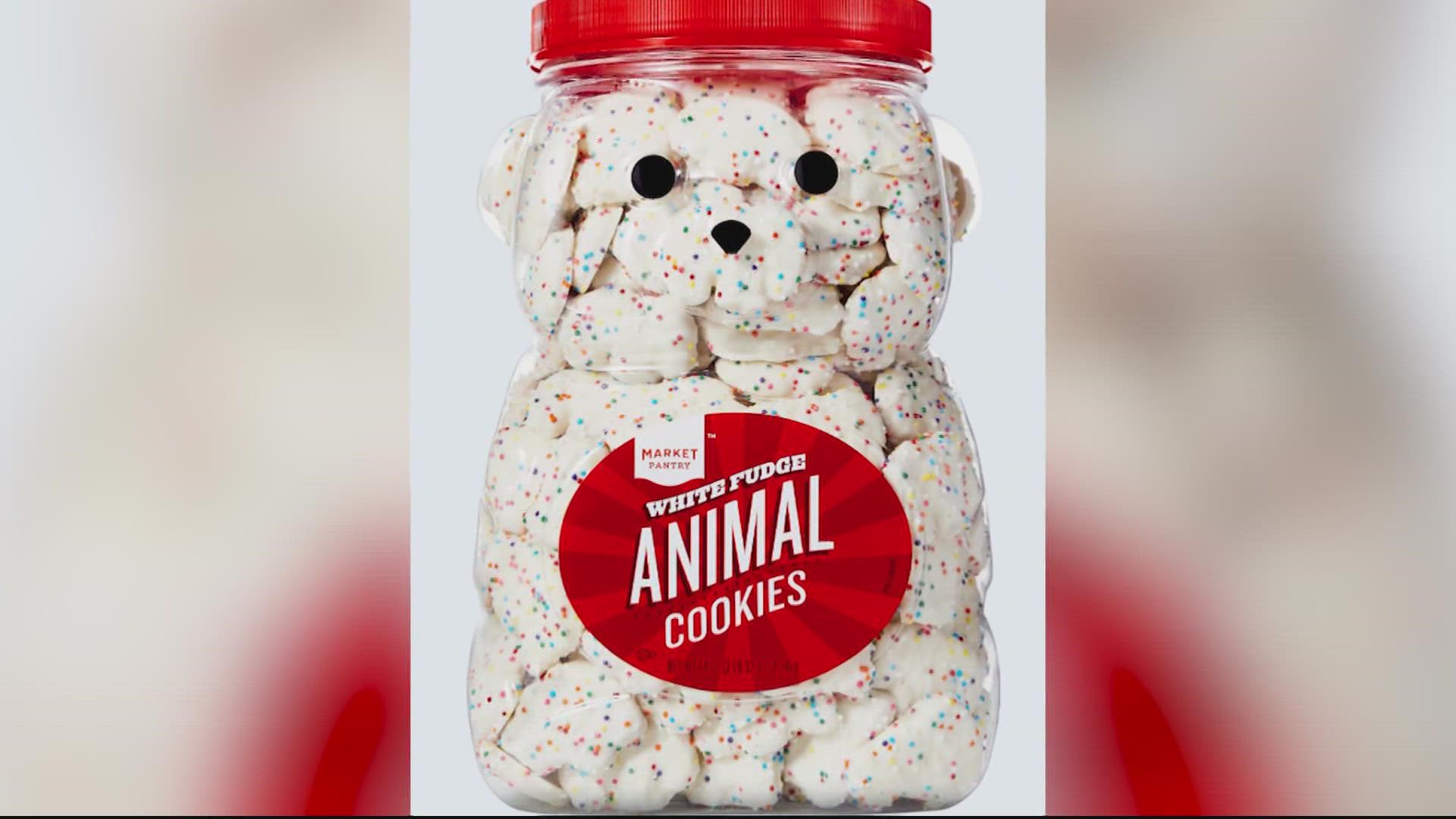 The animal cookies were sold at Target stores nationwide under the brand Market Pantry, and comes in a clear plastic jug formed to a bear shape.