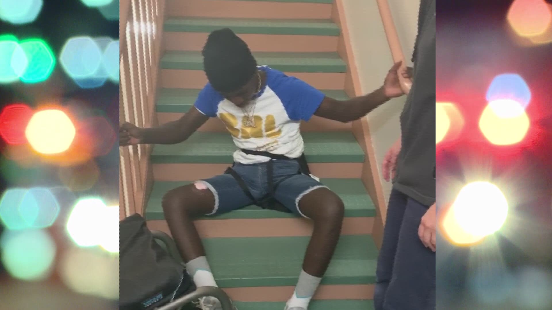 Hill captures video of her son, Roy'Nal, at his first outpatient physical therapy session.