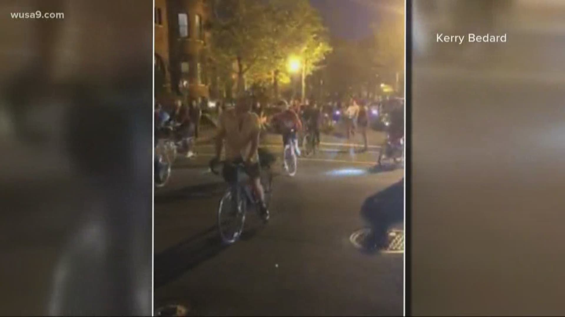 A DC woman recorded video of dozens of people on bikes riding through Dupont Circle.