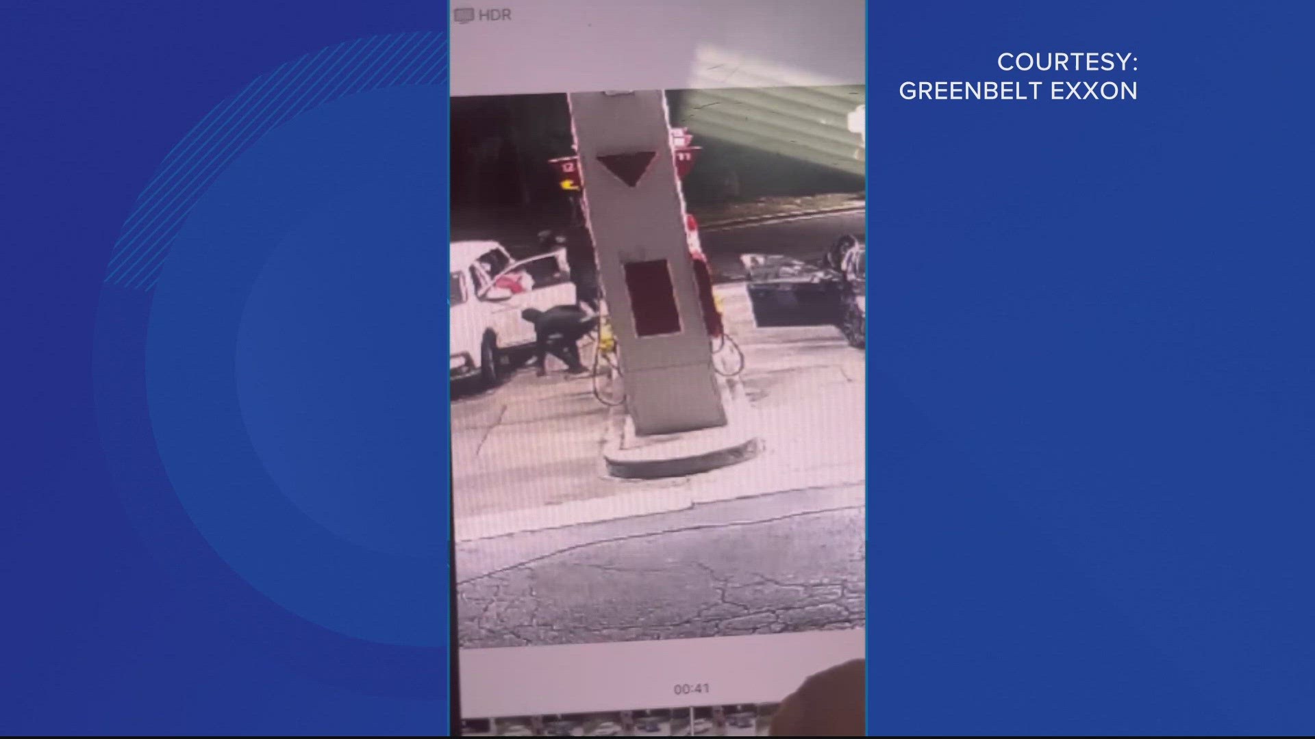 The suspects were captured on surveillance camera fleeing the gas station in a dark sedan.