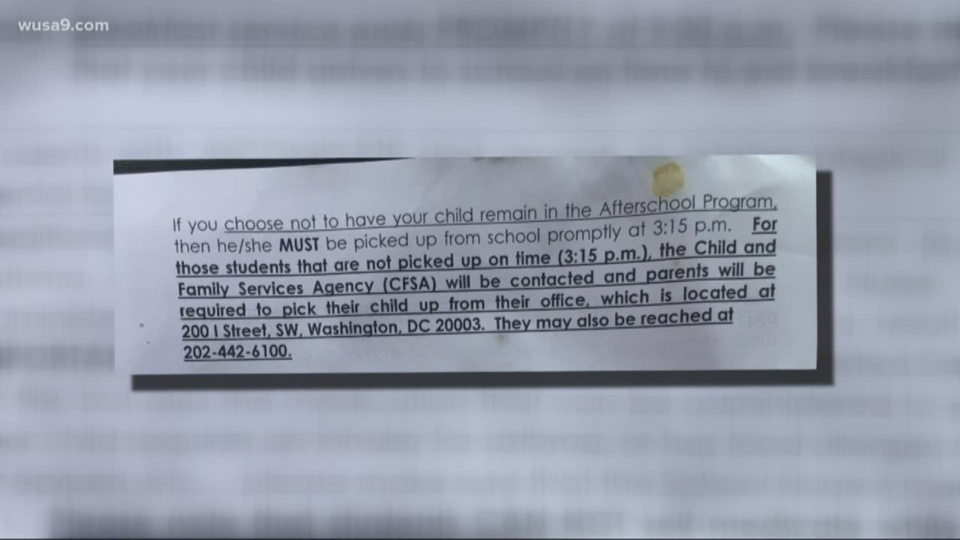 A mom says the principal sent a warning to parents that if they don’t pick up their kid on time, the Child and Family Services Agency will be called.