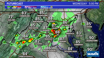 Showers and storms during rush hour Wednesday.  Here's the forecast