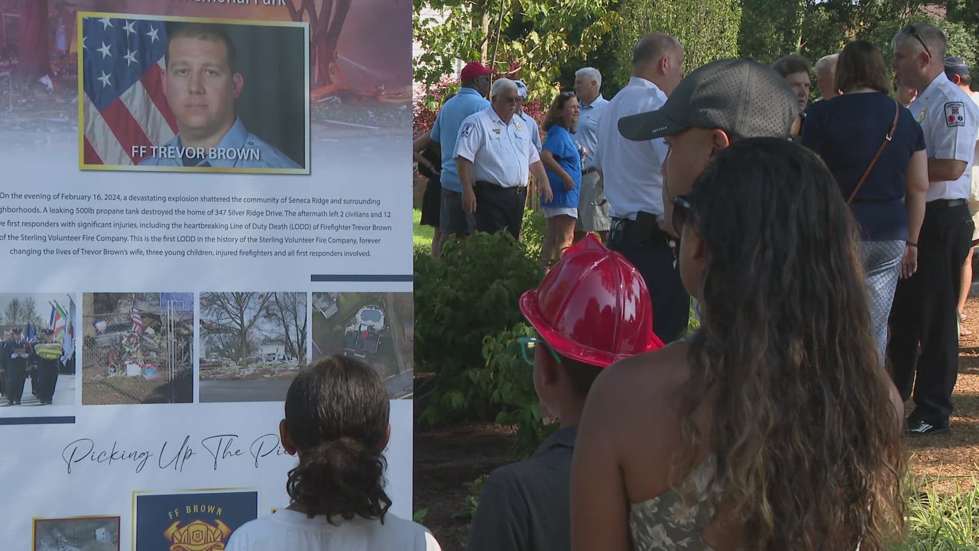 The community honors volunteer firefighter Trevor Brown by opening a memorial park on the site of the explosion that claimed his life.