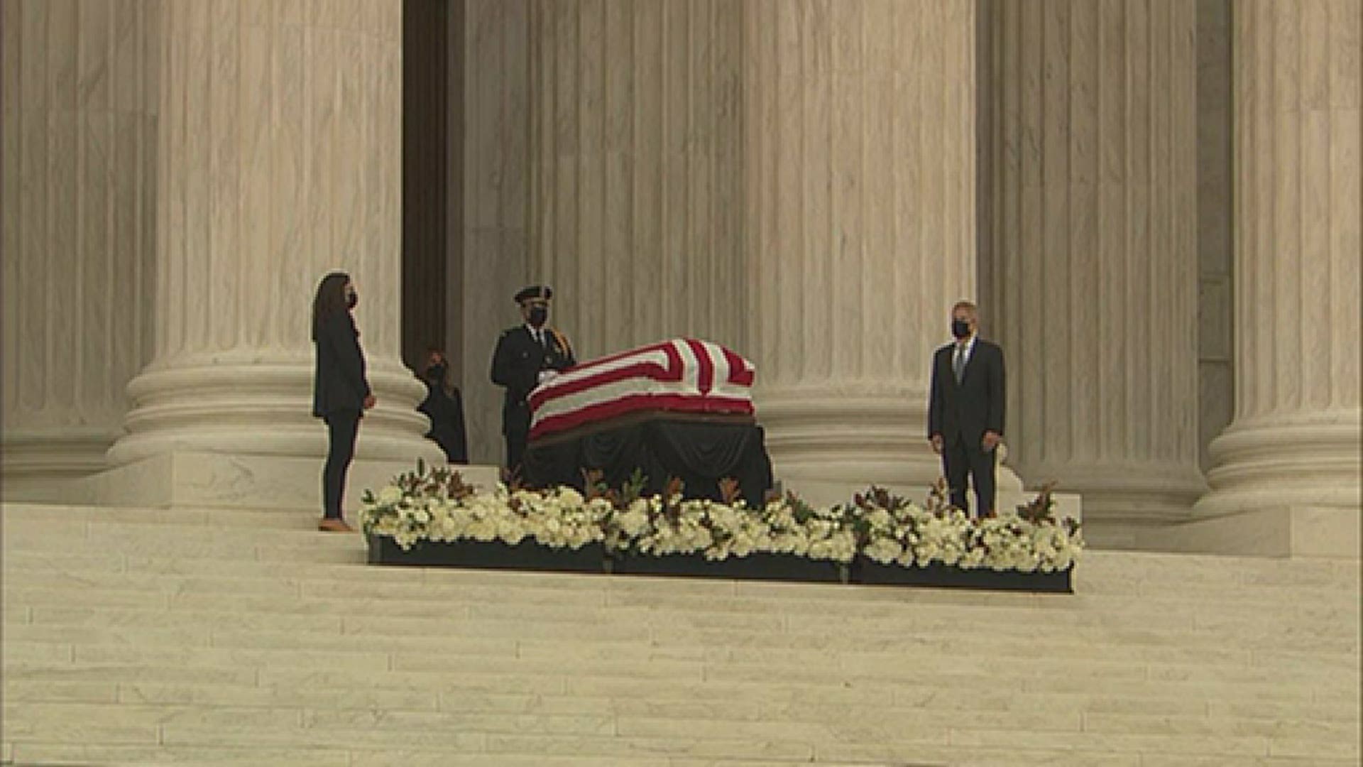 President Donald Trump was greeted with boos and chants of "vote him out" as he attended the outdoor memorial service for Justice Ruth Bader Ginsburg.