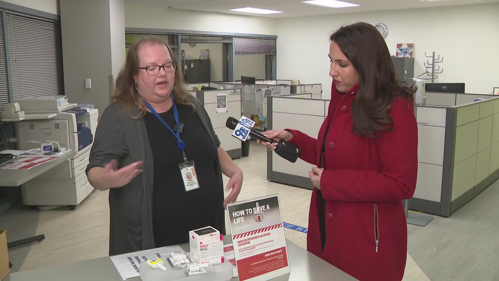Public Health Nurse Robin Harry goes through the steps to administer Narcan.