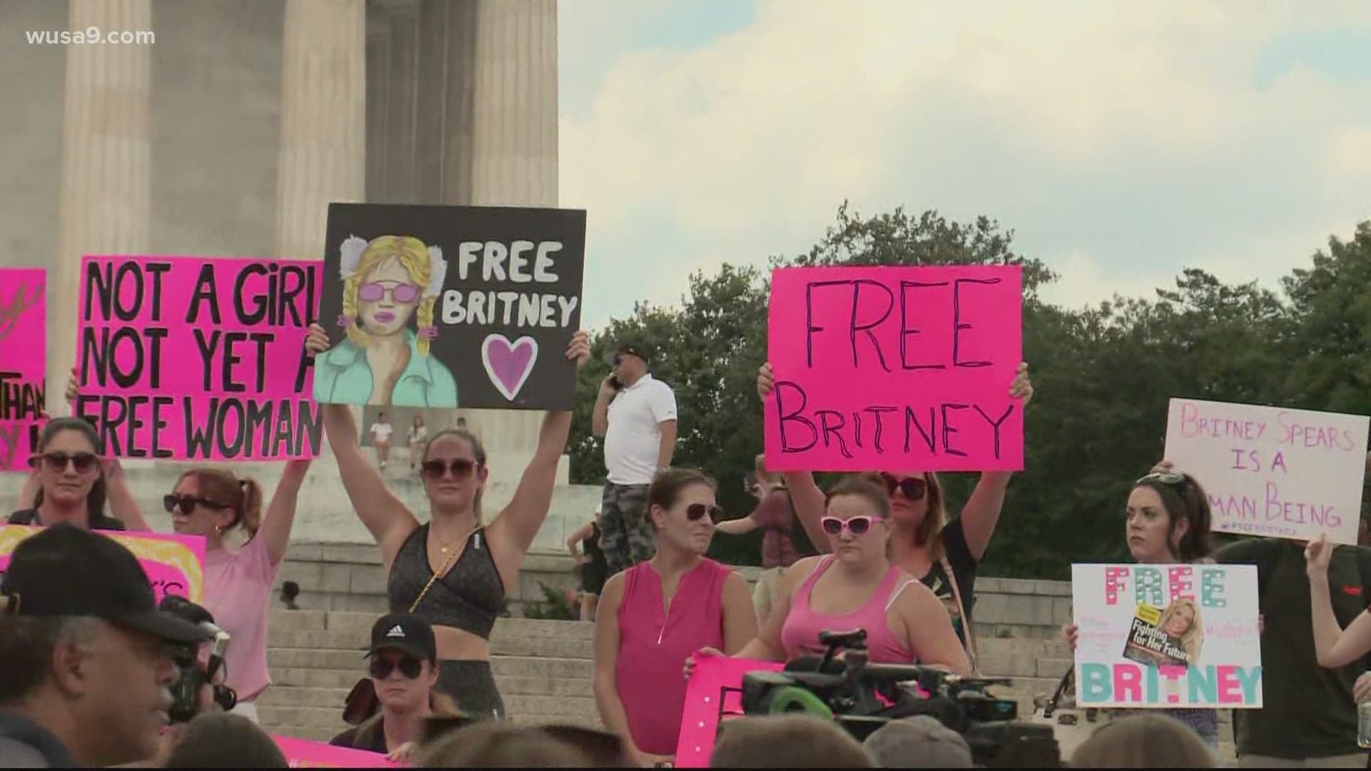 The group, Free Britney America, rallied on the day Britney Spears’ conservatorship case returns to court.