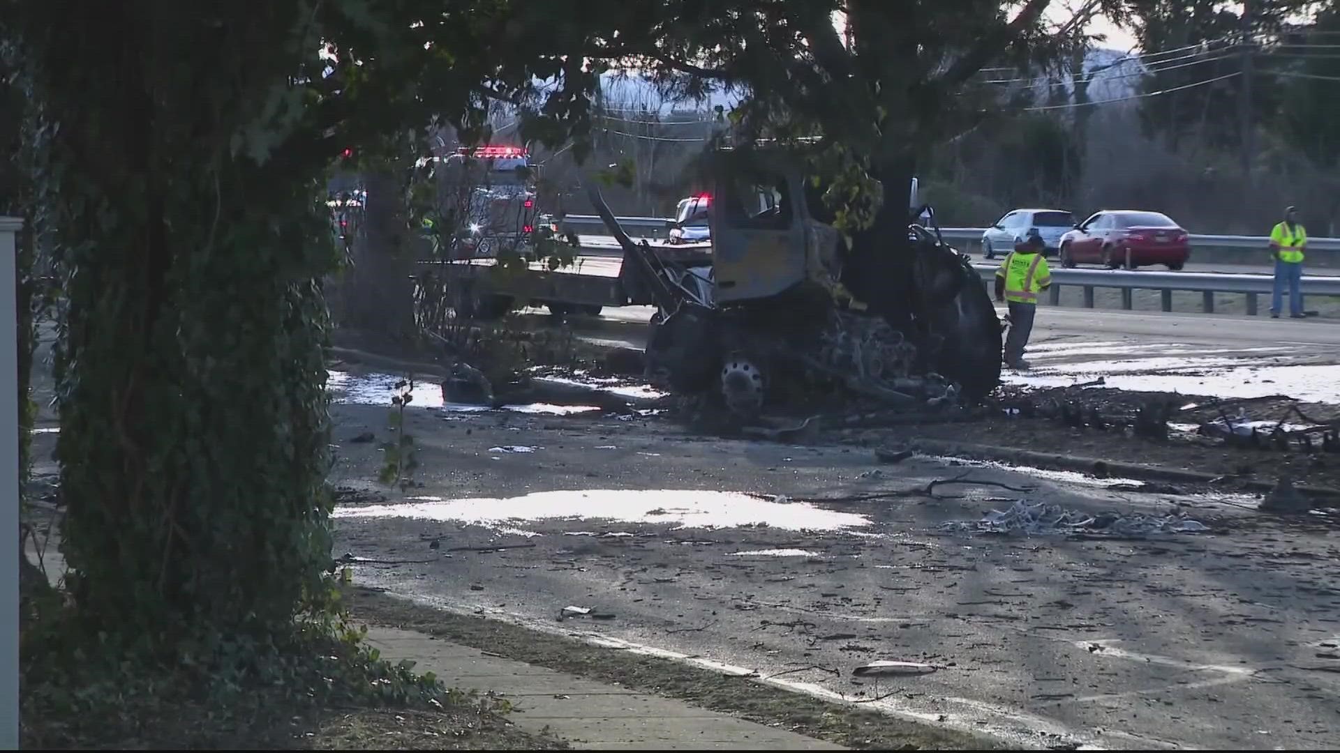 A tanker overturned right near a neighborhood – leading to one death and a lot of damage.