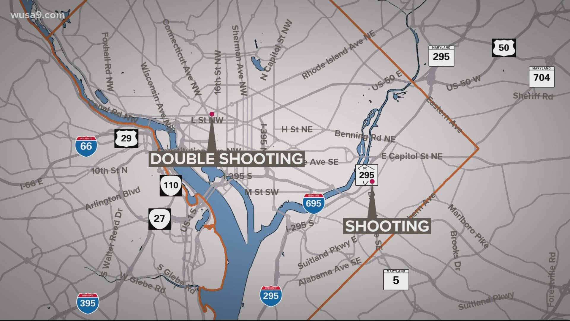 A pair of shootings injured three people in DC early Friday