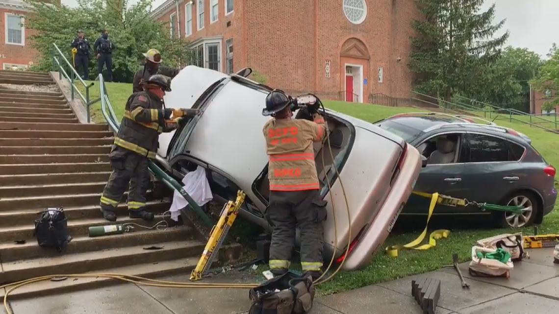 Car crashes onto DC elementary school steps pushing neighbors to call for changes to Michigan Ave