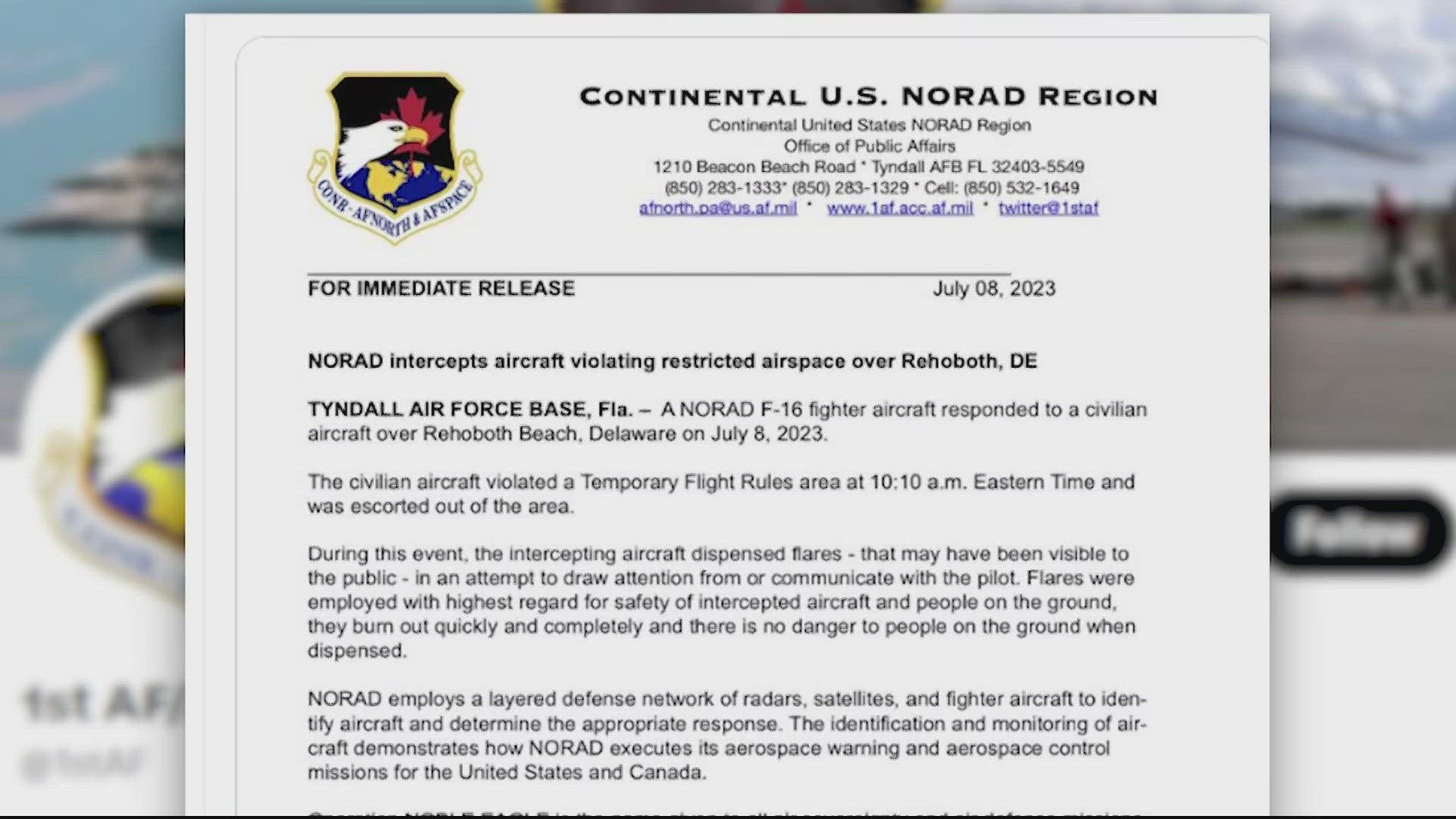 F-16 fighter jets intercept civilian plane near Biden's vacation home |  wusa9.com