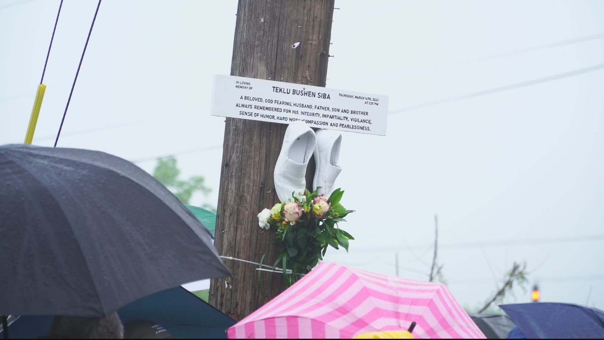 His memorial is intended to serve as a reminder for drivers to slow down.