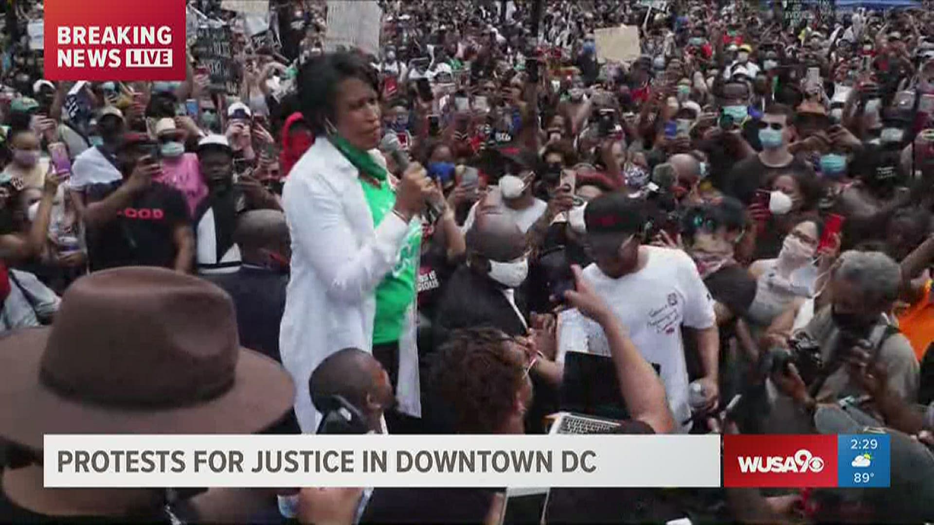 Mayor Muriel Bowser encourages protesters to speak up for justice and peace.