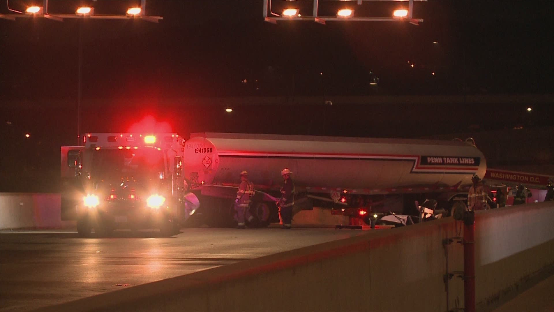 Firefighters reported no injuries from the crash involving a tanker truck