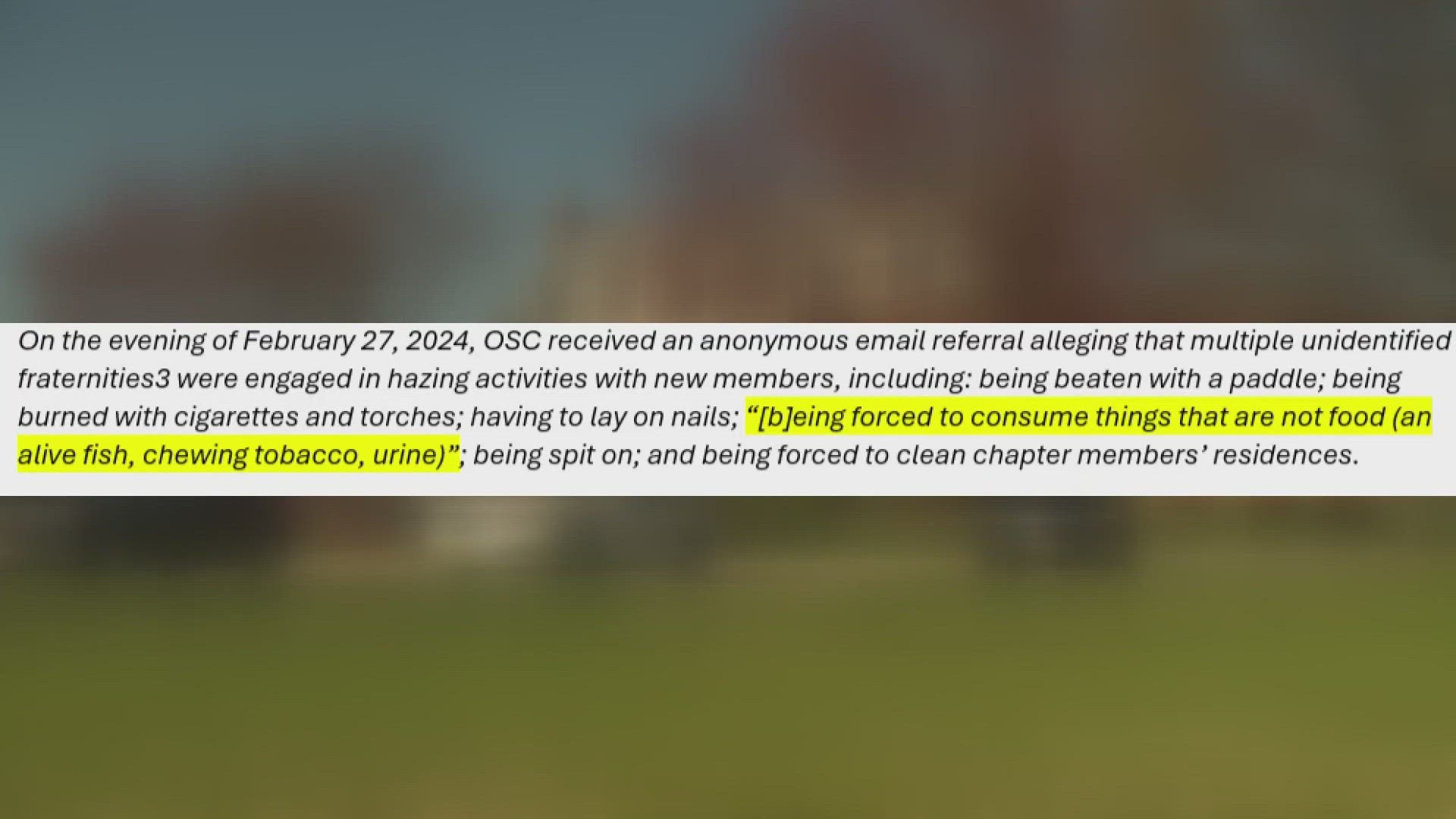WUSA9 takes a closer look at the legal filings and allegations that led to the investigation and temporary suspension of social activities in UMD Greek Life