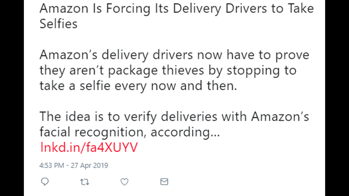 Verify Does Amazon Now Require Delivery Drivers To Take Selfies Wusa9 Com