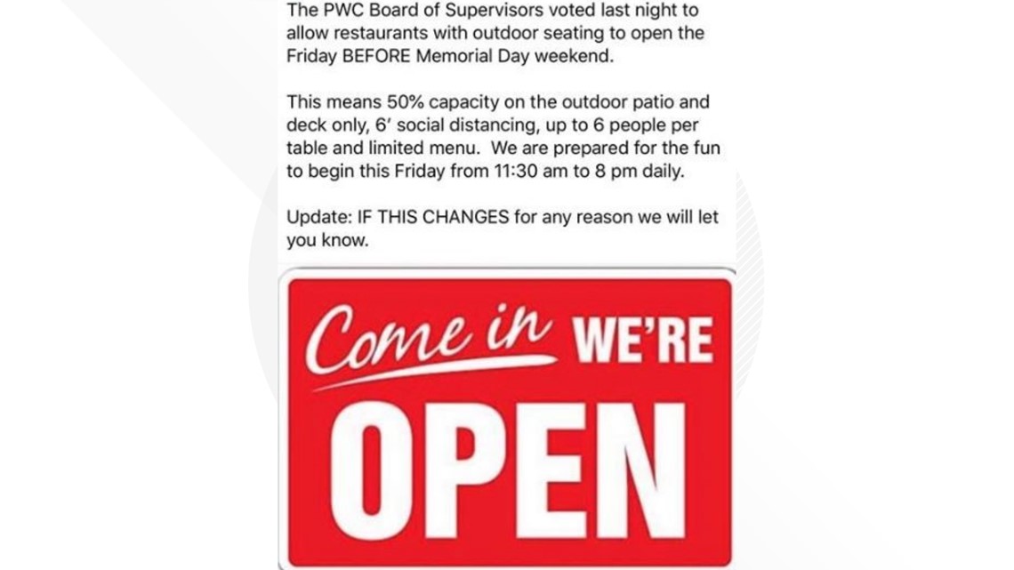 Virginia bar reopens deck, shuts down, over misunderstanding