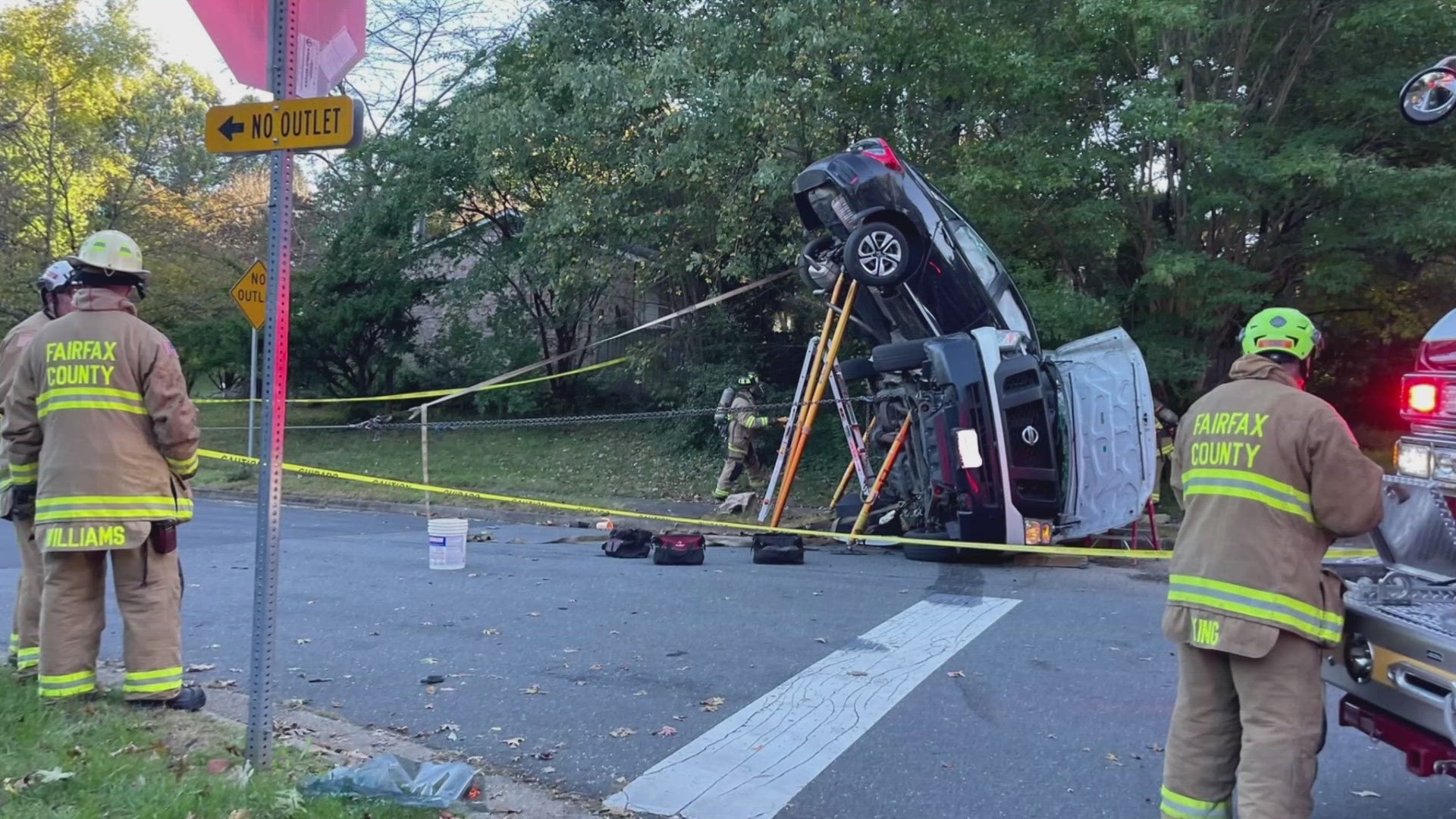 A car was found completely off of the ground after crashing into a van in Fairfax County Wednesday night.