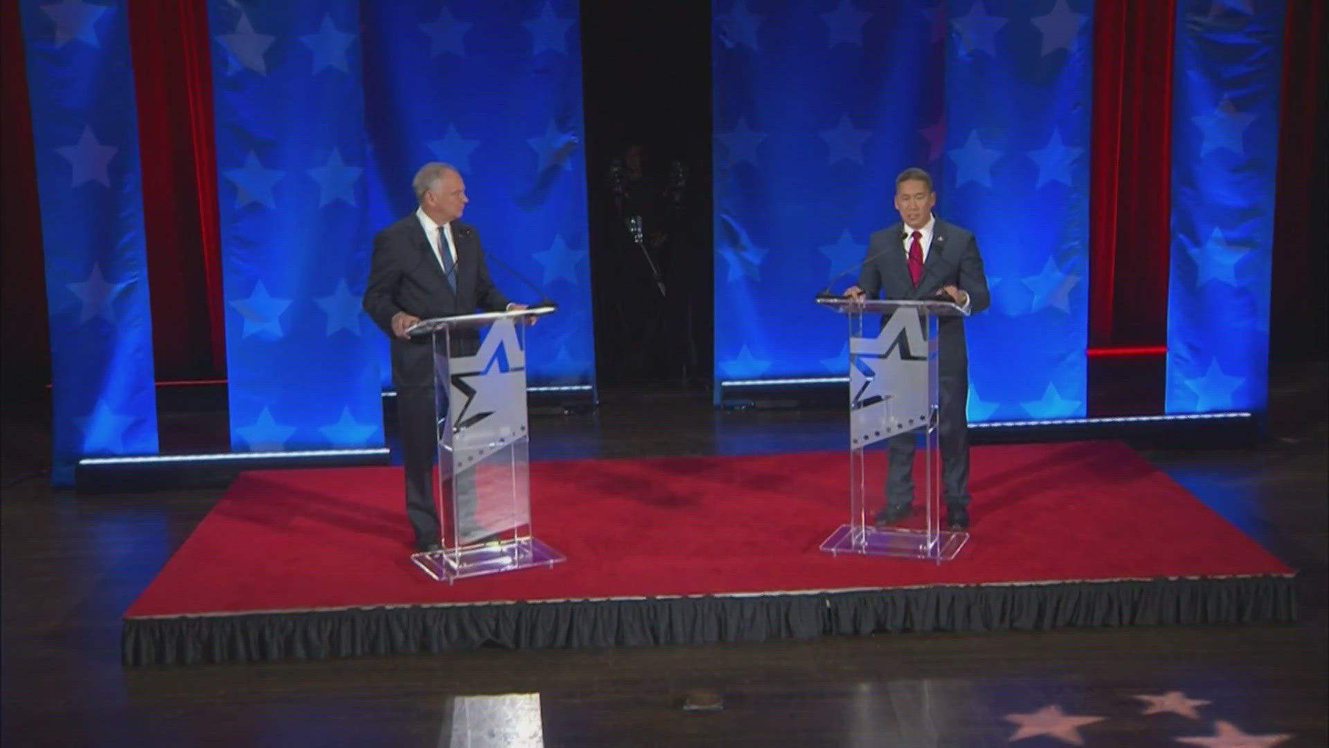 Democratic incumbent Senator Tim Kaine and Republican challenger Hung Cao faced off on the debate stage tonight.