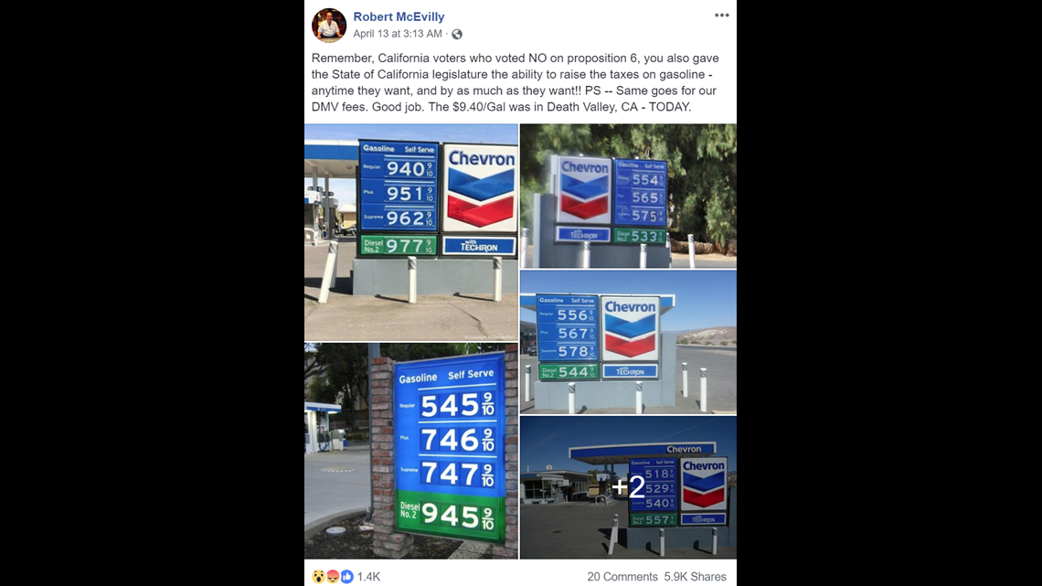 VERIFY No, gas didn't sell for 9.40 per gallon in California