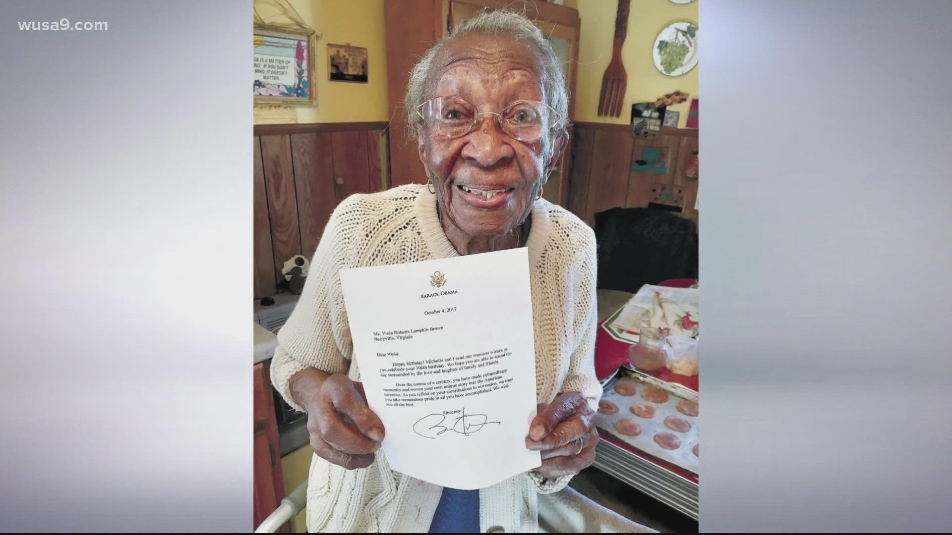 For her 106th birthday, Brown received a letter from Former President Barack Obama and Michelle Obama.