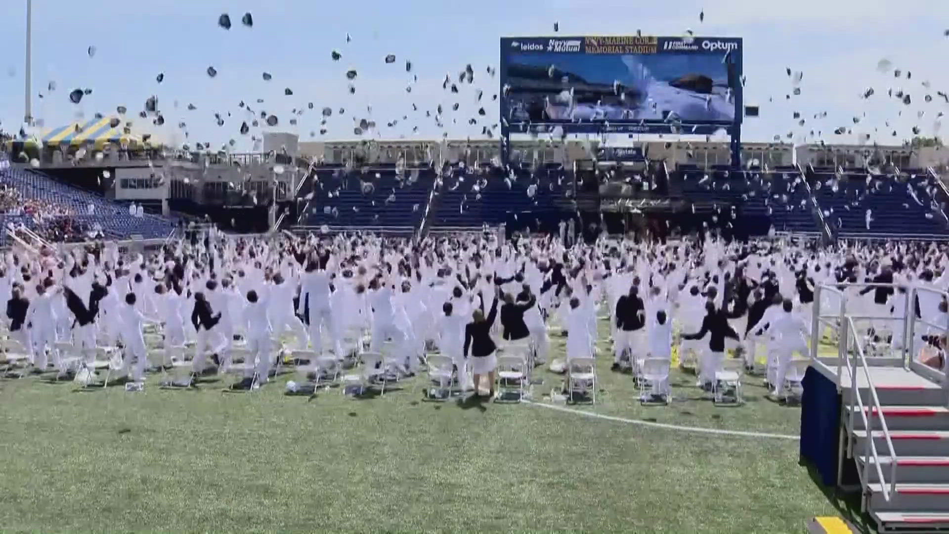 The hat toss at the Naval Academy Graduation. More than one-thousand men and women graduated today.