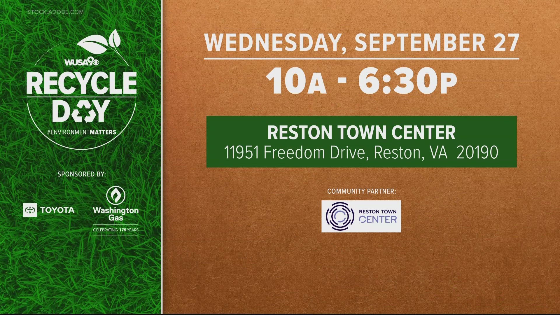 Join us next Wednesday, September 27th at the Reston Town Center. It's from 10am-6:30pm.
