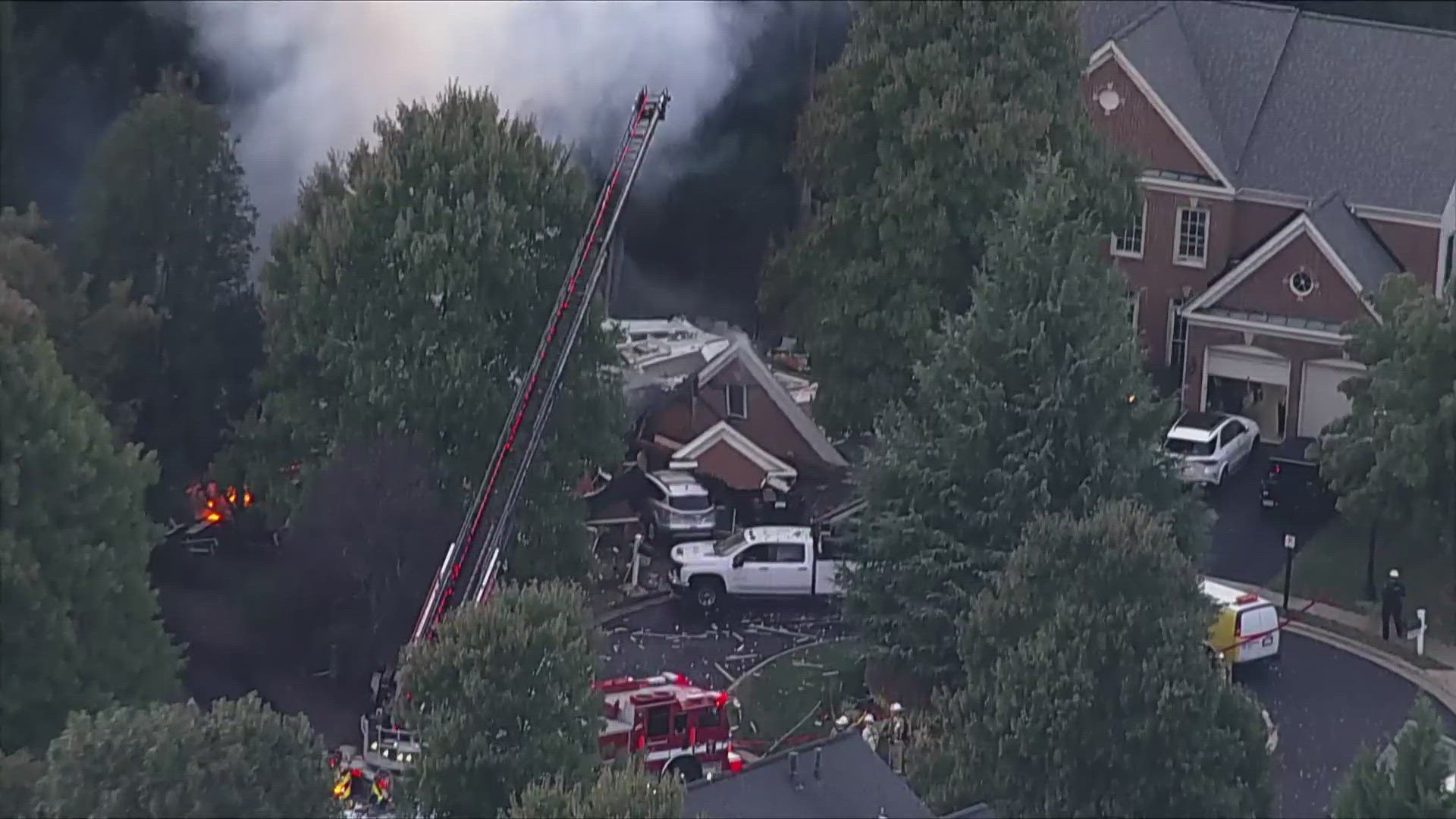 Prince William County Fire crews are at a home in Haymarket where a report of a gas leak turned into a second-alarm fire earlier this afternoon.