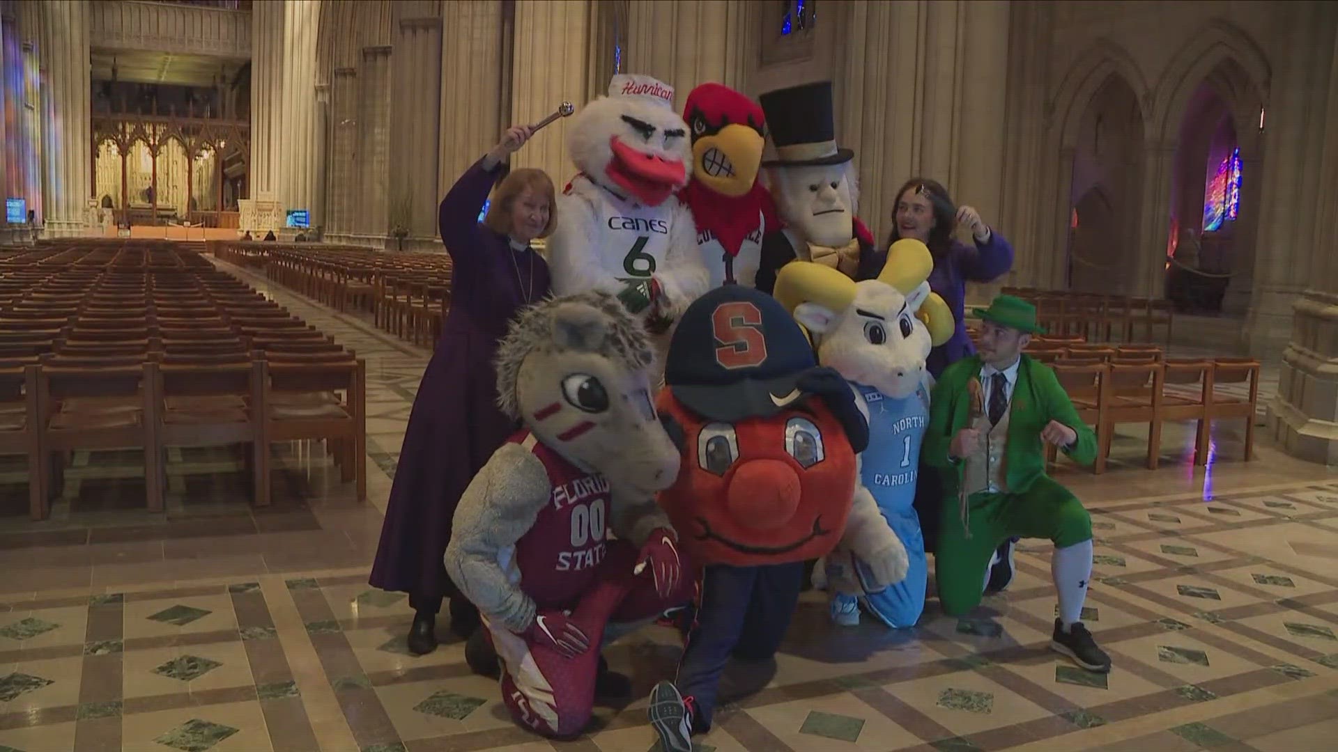 A sight we never thought we'd see: mascots being blessed at the National Cathedral.